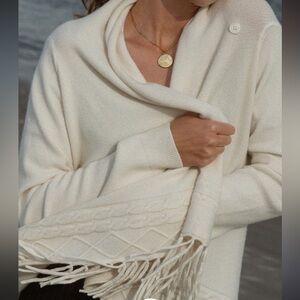 Lovestitch Clara Fringe Cardigan | Ivory Knit Wrap | Cozy Luxe | Size Large